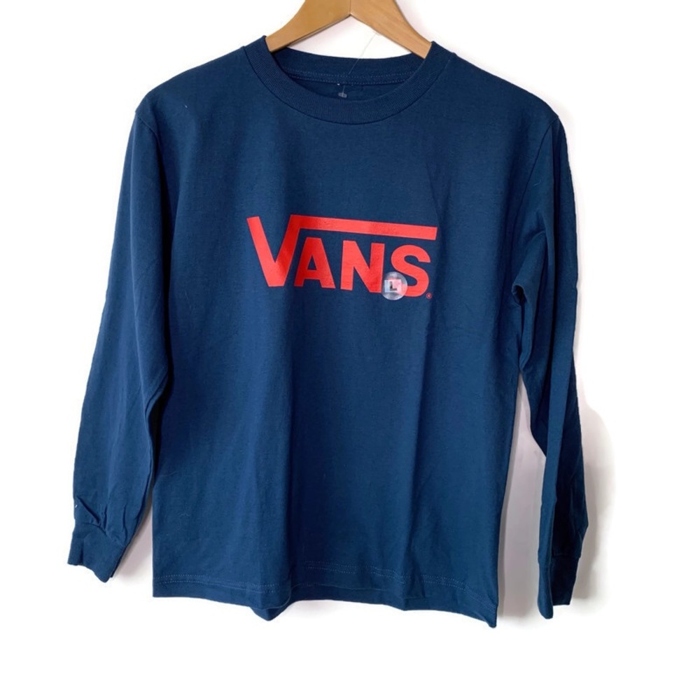 Vans Blue Red Logo Graphic Long Sleeve Shirt